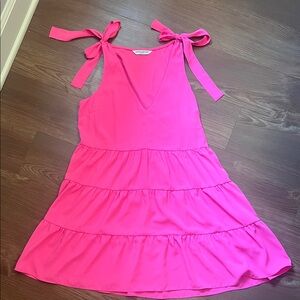 Amanda Uprichard Hot Pink Tie-Shoulder Tiered Mini Dress